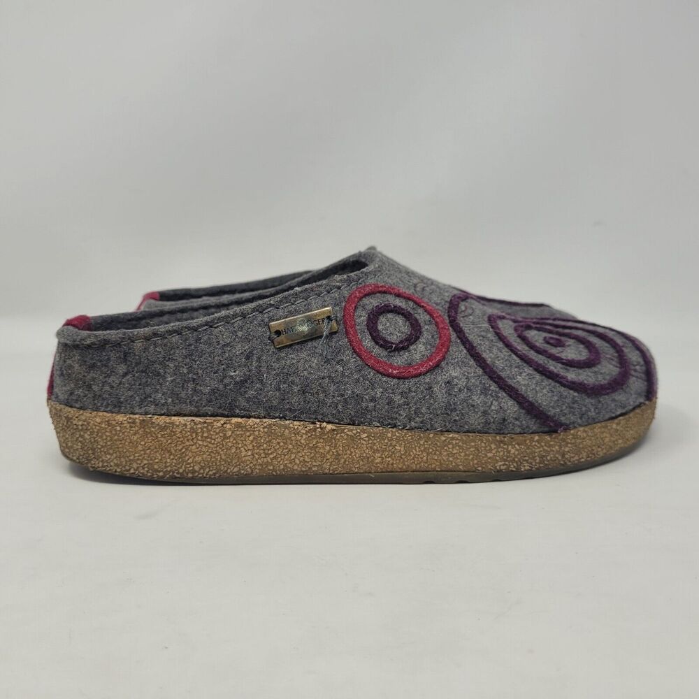 Haflinger Clogs EU40 US9 Gray Wool Felt Swing Swirls Geometric Slippers Slip On - Picture 2 of 11